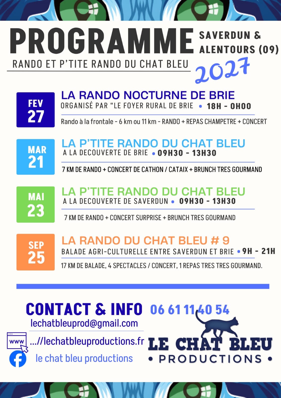 Les rendez vous du Chat Bleu pour la saison 2027