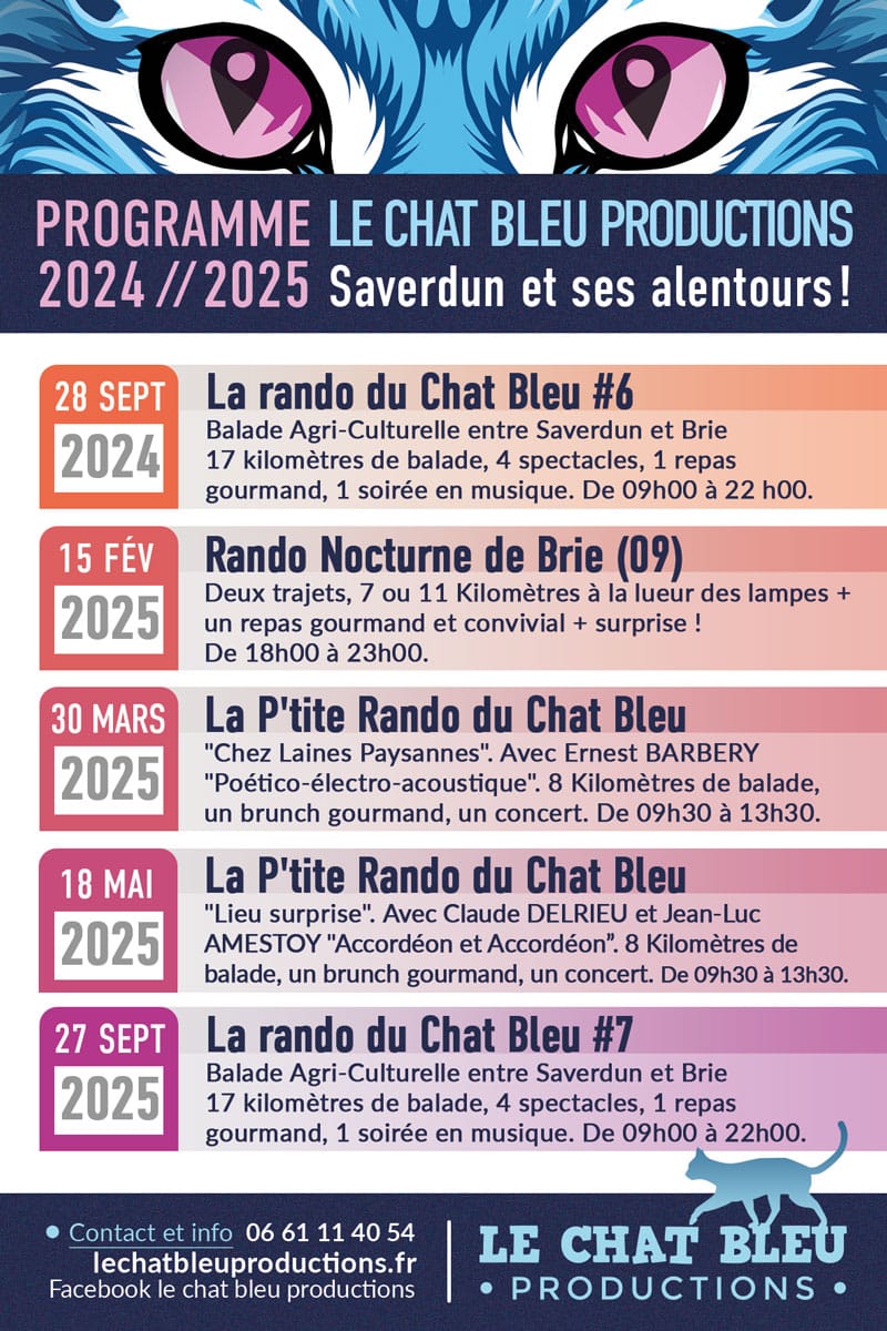 Les rendez vous du Chat Bleu pour la saison 2024/2025